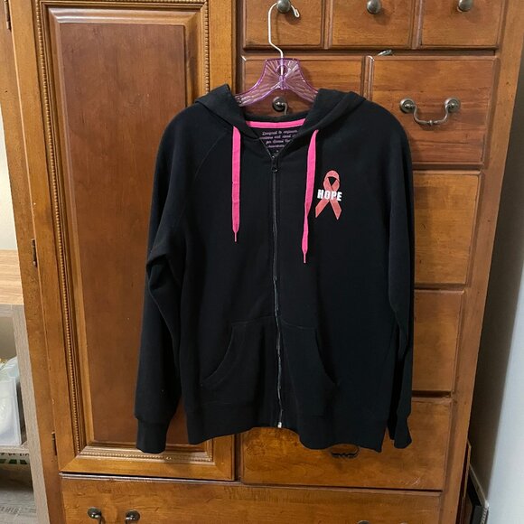 BREAST CANCER AWARENESS Women's Size Medium Black Track Jacket Hope Ribbon Pink - Picture 2 of 13